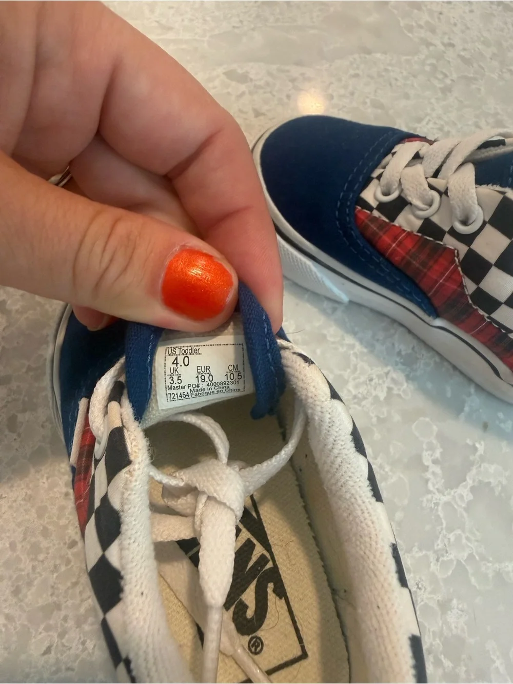 Like new Vans Toddler Blue Plaid & Black-White Check Skate Sneakers
